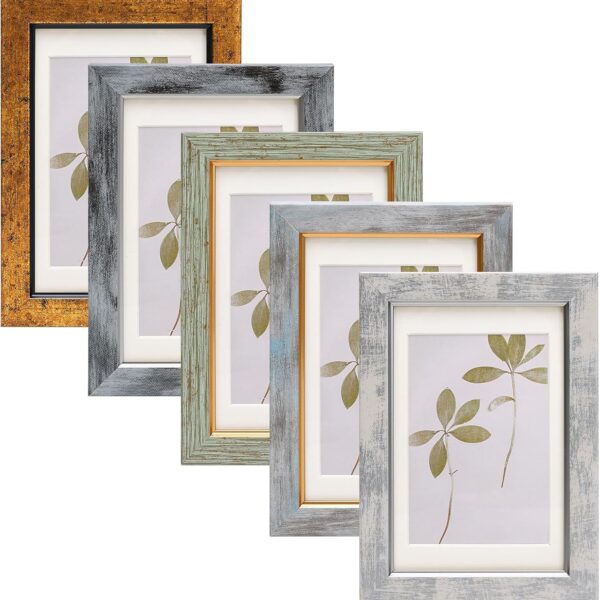 Fixwal 4x6 Picture Frame Set of 5, Vintage Photo Frame, Rustic Retro Picture Frame with Tempered Glass, Decorative Art on Walls and Tabletop Placement