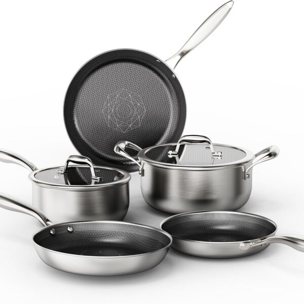 COOKER KING Stainless Steel 7PCS Cookware Set, Pots and Pans Set, Non Stick, Frying Pans, Saucepans & Stock Pot with Lid, Non-Toxic, Induction, Oven, Dishwasher Safe