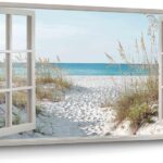 Window Beach Wall Art Prints: Modern Large Tropical Coastal Landscape Canvas Bedroom Blue Ocean Picture Relaxing Living Room Sea Scene Painting Horizontal Summer Seascape Artwork Decor