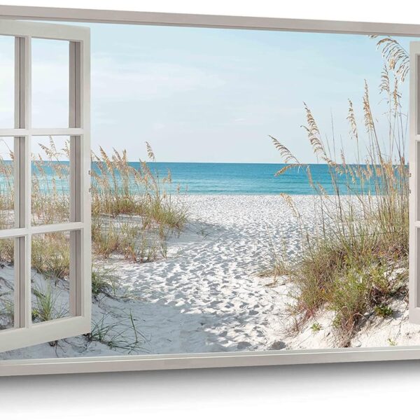 Window Beach Wall Art Prints: Modern Large Tropical Coastal Landscape Canvas Bedroom Blue Ocean Picture Relaxing Living Room Sea Scene Painting Horizontal Summer Seascape Artwork Decor