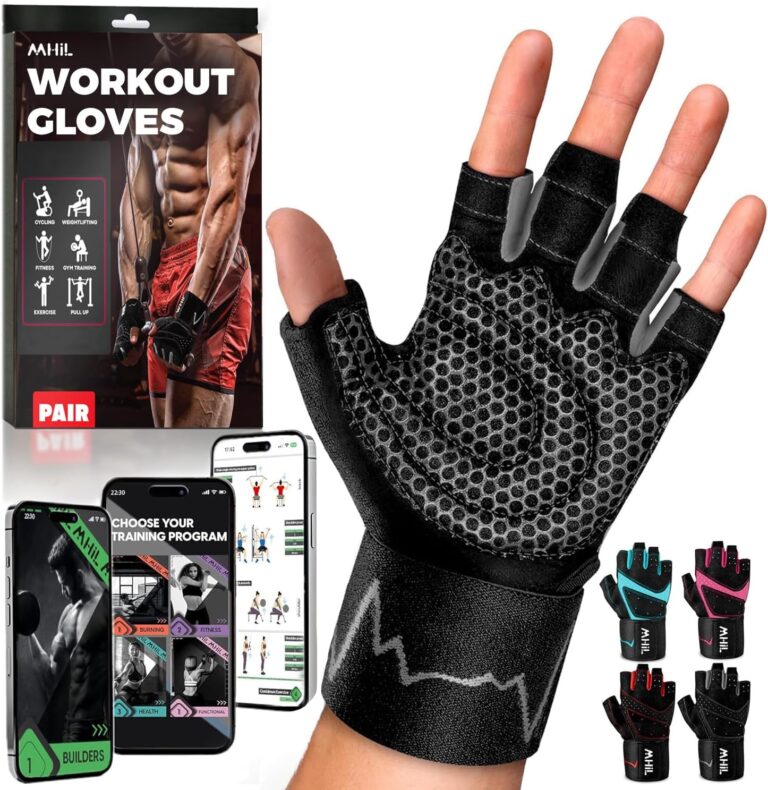MhIL Workout Gloves for Men  Comfortable Gym Gloves for Men with Enhanced Grip for Safety and Hand Protection  Weight Lifting Protection with Wrist Wraps Support for Performance Boost and Style