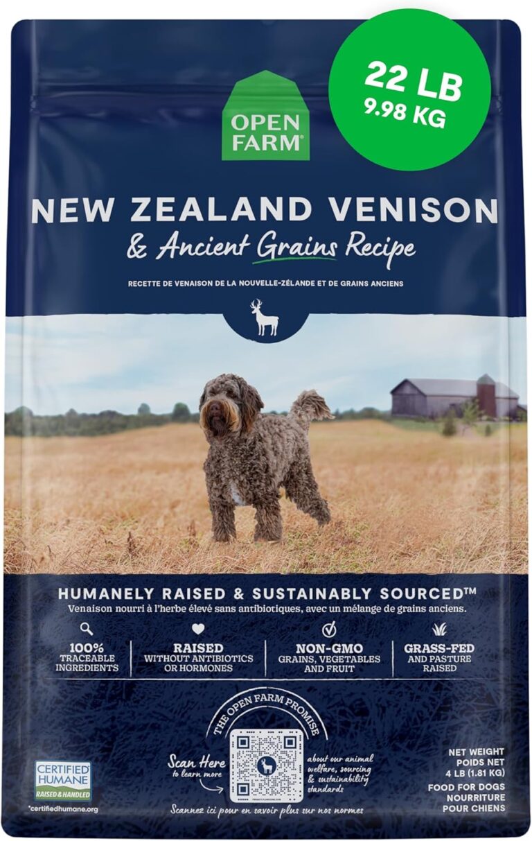 Open Farm, Ancient Grains Dry Dog Food, Protein-Rich & Nutrient Dense, 90% Animal Protein Mixed with Non-GMO Fruits, Veggies and Superfoods, New Zealand Venison Recipe, 22lb Bag