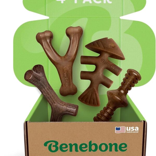 Benebone Medium 4-Pack Dog Toys for Aggressive Chewers  Durable Dog Bones, Made in USA  Dog Toys for Medium Dogs Under 60 lbs