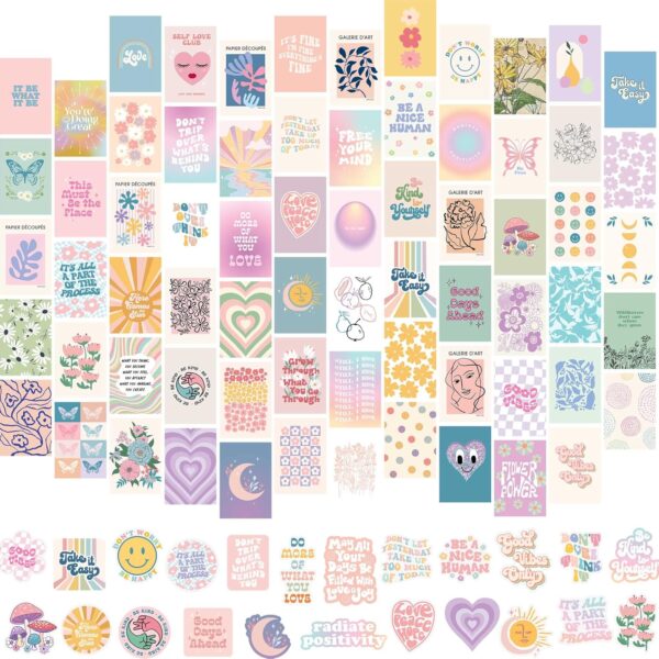 Artivo Danish Pastel Wall Collage Kit for Aesthetic Pictures 70 cards, for Teen, Girls Room Dcor