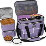 BAGLHER Dog Travel Bag for Supplies - Double-Layer Airline Approved Weekend Pet Travel Organizer Set for Dog and Cat Tote with 2 Pet Food Containers and 2 Collapsible Silicone Bowls Purple