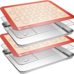 Stainless Steel Baking Sheet Tray Cooling Rack with Silicone Baking Mat Set, Cookie Pan with Cooling Rack, Set of 6 (2 Sheets + 2 Racks + 2 Mats), Size 16 x 12 x 1 Inch, Easy Clean