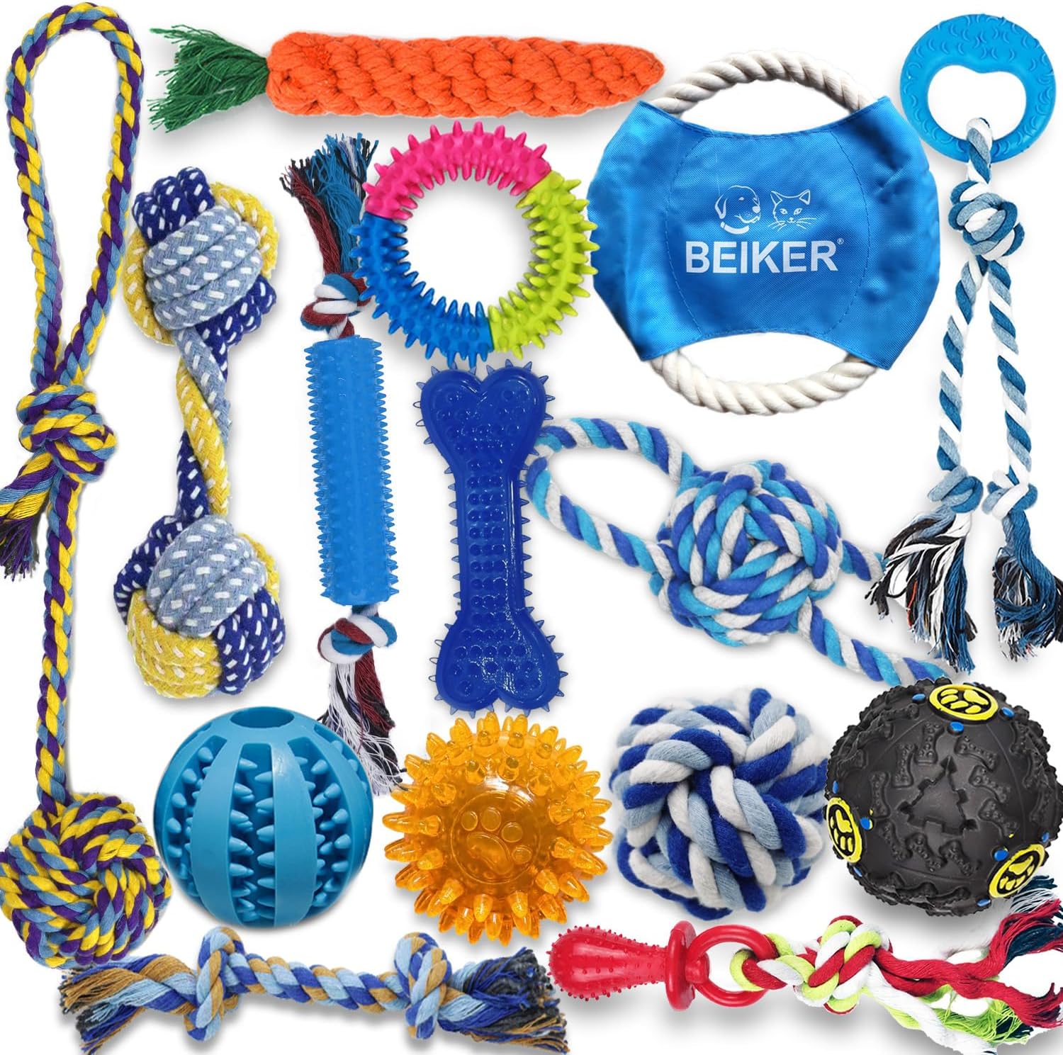 Beiker Dog Teething Chew Toys - 15 Pack Small Medium Breed Puppy Toy, Variety Dogs Rope Chew Toys Bundle for Boredom, Pet Interactive Squeaky Treat Dispensing Ball for Puppies Beiker Dog Teething Chew Toys - 15 Pack Small Medium Breed Puppy Toy, Variety Dogs Rope Chew Toys Bundle for Boredom, Pet Interactive Squeaky Treat Dispensing Ball for Puppies