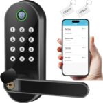 Fingerprint Smart Door Lock with Handle & Keypad  Bluetooth Keyless Entry for Front Door, Home, Kids, Guests, Airbnb & Rental, App + Code Access, Compatible with Alexa & Google, Easy DIY Install