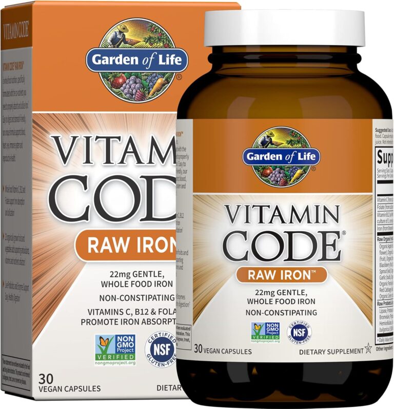 Garden of Life Vitamin Code Raw Iron Supplement - 30 Vegan Capsules, 22mg Once Daily Iron, Vitamins C, B12, Folate, Fruit, Veggies & Probiotics, Iron Supplements for Women, Energy & Anemia Support