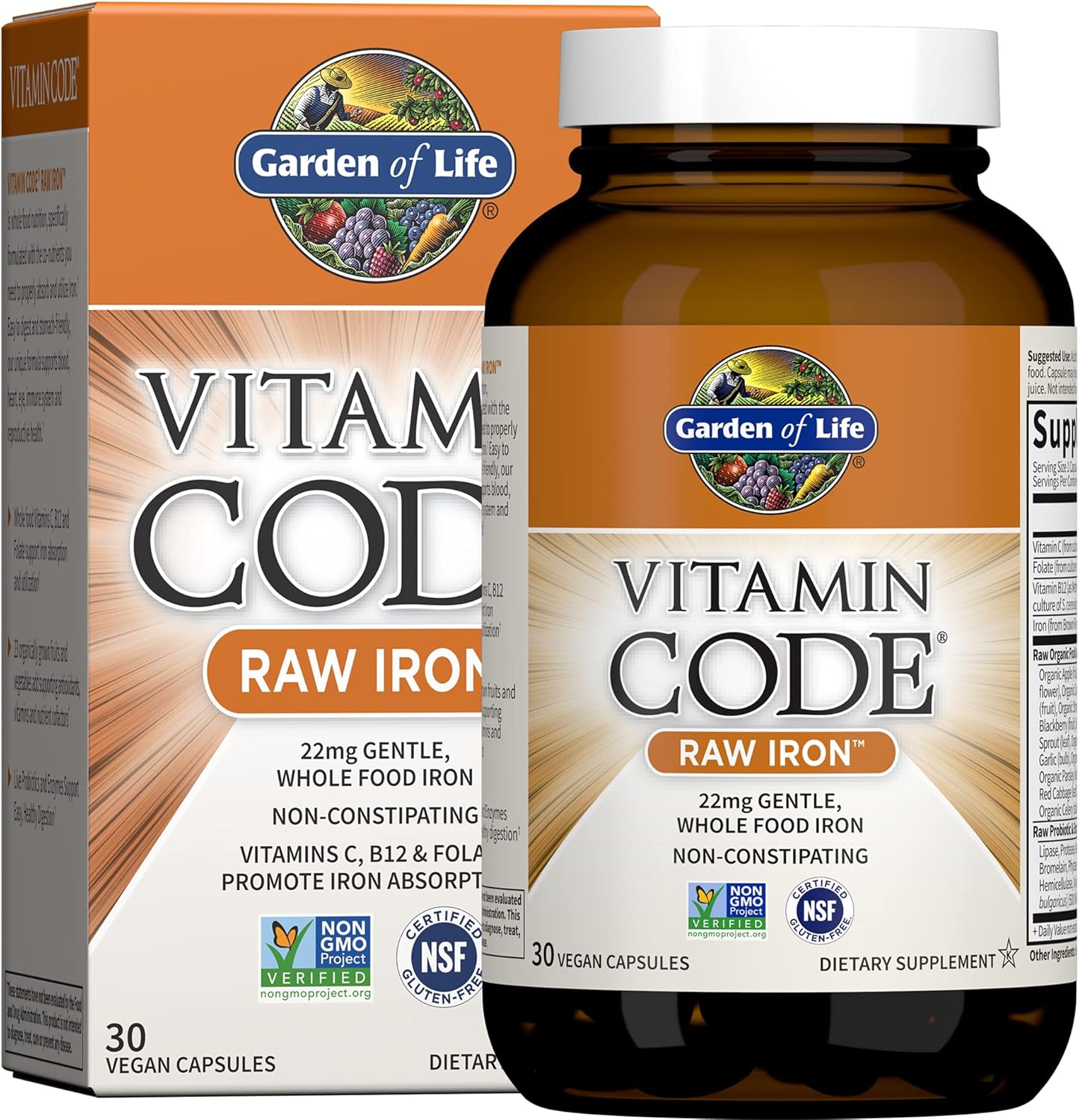 Garden of Life Vitamin Code Raw Iron Supplement - 30 Vegan Capsules, 22mg Once Daily Iron, Vitamins C, B12, Folate, Fruit, Veggies & Probiotics, Iron Supplements for Women, Energy & Anemia Support Garden of Life Vitamin Code Raw Iron Supplement - 30 Vegan Capsules, 22mg Once Daily Iron, Vitamins C, B12, Folate, Fruit, Veggies & Probiotics, Iron Supplements for Women, Energy & Anemia Support