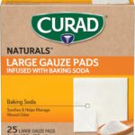 Curad SoothePlus Gauze Pads with Baking Soda, Large 4" x 4", 25 Count (Pack of 1)