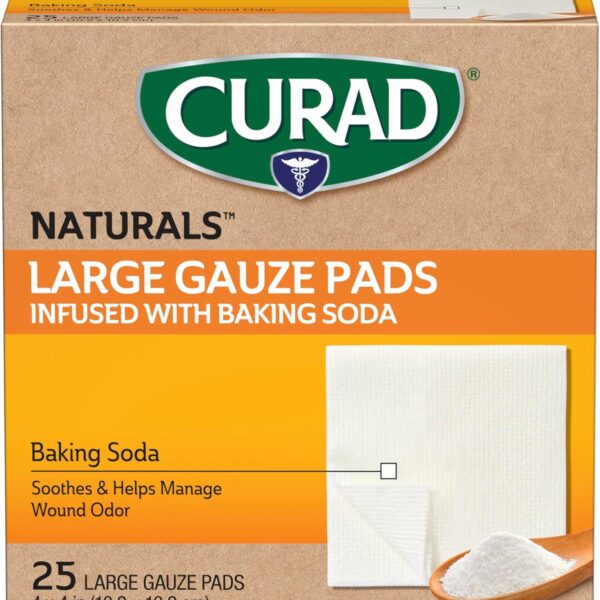 Curad SoothePlus Gauze Pads with Baking Soda, Large 4" x 4", 25 Count (Pack of 1)