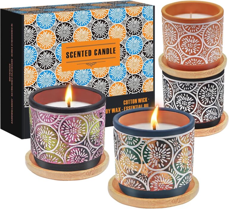 Scented Candles Gift Sets for Women, 4 Pack Natural Soy Candles for Home Scented, Burning up to 100H, Handmade Pottery Aromatherapy Jar Candle, Gift for Christmas, Birthday, Valentine's, Anniversary