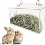 Xymoso Acrylic Rabbit Hay Feeder with Lid,Guinea Pig Hay Rack Holder Chinchilla Cage Accessories for Rabbits Guinea Pigs Bunny