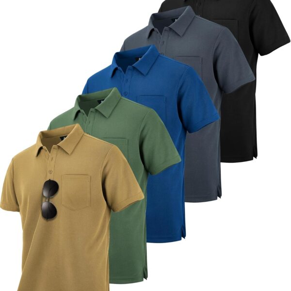 ZITY 5 Pack Polo Shirts for Men with Pocket Dry Quickly Short Sleeve Athletic Outdoor Work Collared Shirts
