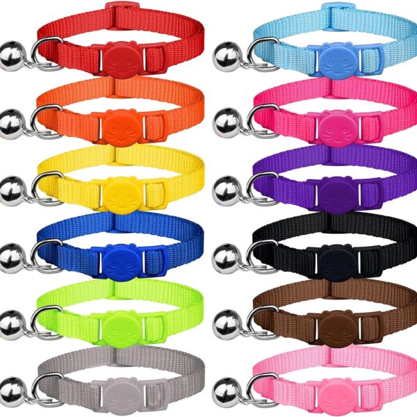 12 PCS Breakaway Cat Collars with Bell Colorful Soft Safety Buckle Cat Collars Adjustable Breakaway Kitten Collars Safety Collars for Cats