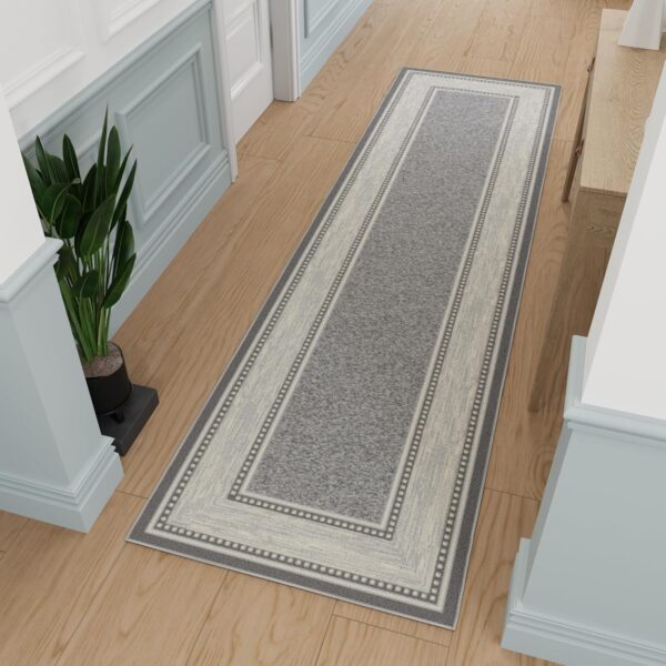 Ottomanson Hallway Runner Rug 2'7" x 9'6"  Non Slip Rubber Backed Carpet Runner for Hallways, Entryway, Living Room, Long Low Pile Indoor Floor Runner Rug, Border Light Gray
