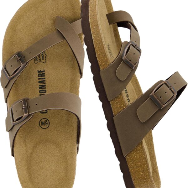 CUSHIONAIRE Luna Sandals for Women, Cork Footbed Womens Sandals for Summer Comfort with Adjustable Straps, Wide Width Available