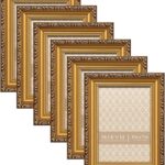 5x7 Picture Frame Gold Bulk - Pack of 6 Vintage Picture Frames And Tabletop Display, Ornate Photo Frame for Poster, 5x7 Gold Frames of 6