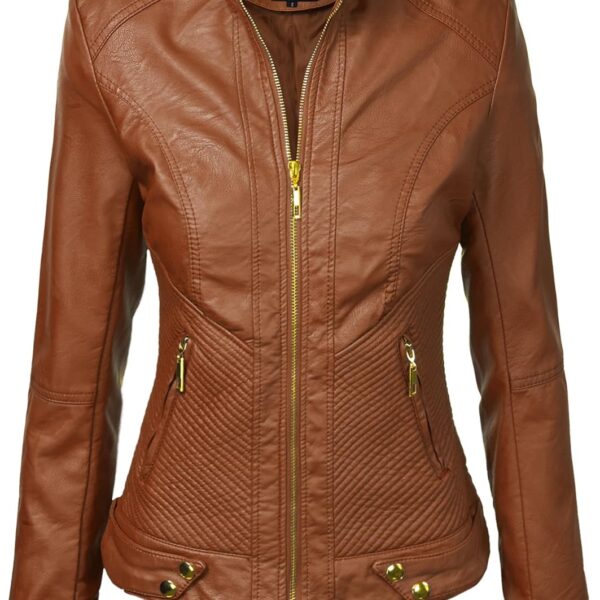 Lock and Love Slim Fit Stylish Vegan Leather Moto Jacket for Women - PU Biker Motorcycle Coat