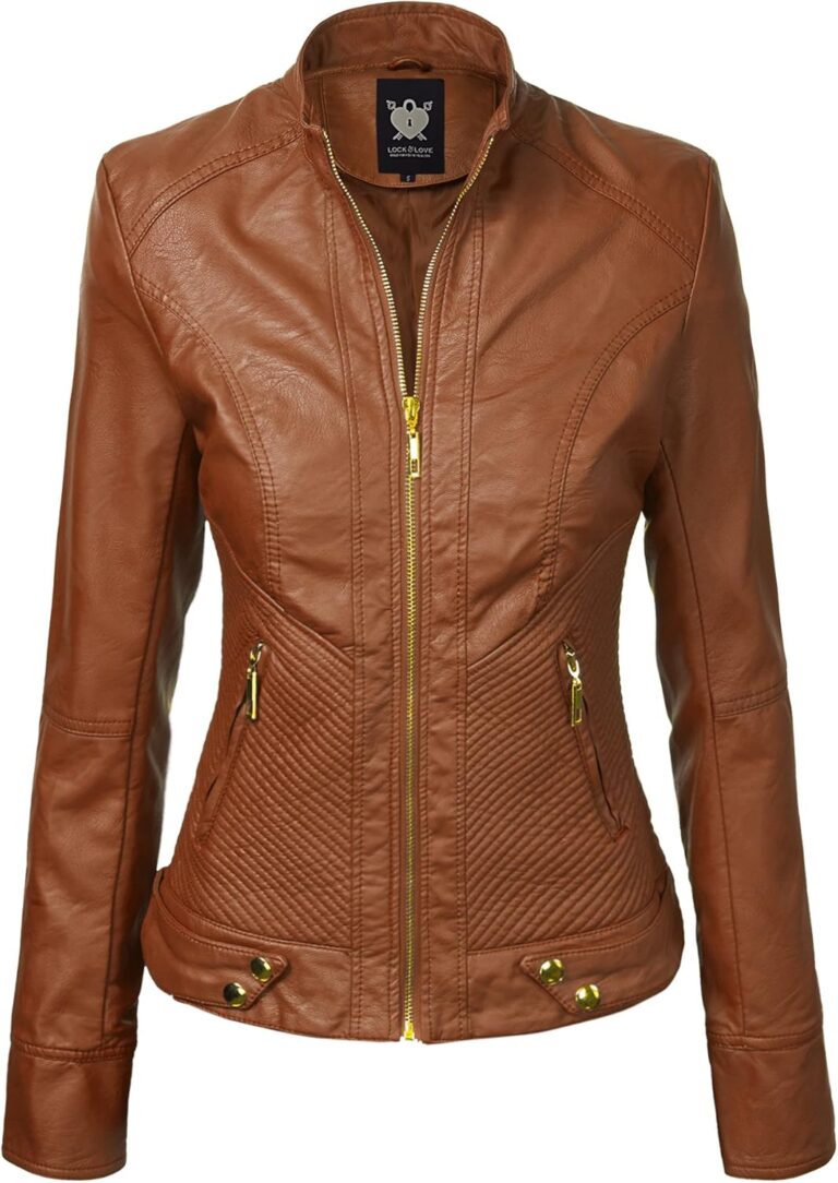 Lock and Love Slim Fit Stylish Vegan Leather Moto Jacket for Women - PU Biker Motorcycle Coat