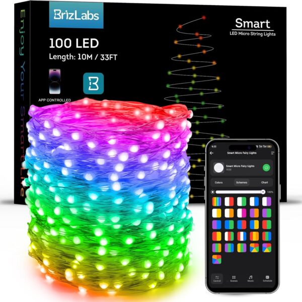 BrizLabs Smart Fairy Lights, 33ft 100 LED Color Changing Fairy Lights Work with Alexa/Google Home, WiFi Pastel Easter Light Dimmable RGB Twinkle Starry Light for Xmas Tree Home Party Easter Halloween