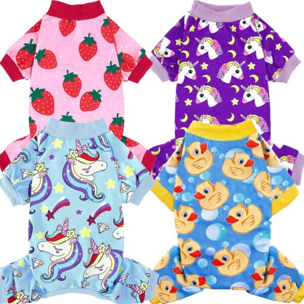 XPUDAC 4 Pack Dog Pajamas for Small Dogs Pjs Clothes Puppy Onesies Outfits for Doggie Duck Shirts Sleeper for Pet-M
