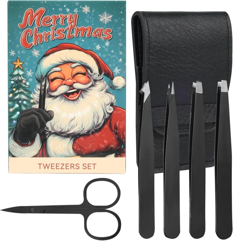 5-Pack Stainless Steel Tweezers Set for Women with Curved Scissors, Great Precision for Facial Hair Removal and Splinter Removal, Stocking Stuffer for Women