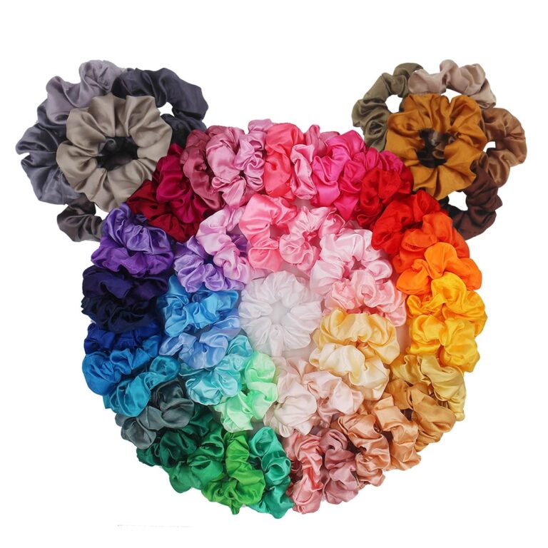 BeeVines Hair Scrunchies, Satin Silk Scrunchies, Silky Curly Hair Accessories for Women, Hair Ties Ropes for Teens, Girls Birthday Thanksgiving Christmas Gift, 60 Pack
