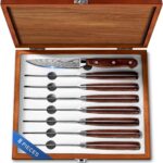 Emojoy Steak Knives,8-Piece Set Practical Table knife,German Stainless Steel Serrated Steak Knives,Wooden Gift Box