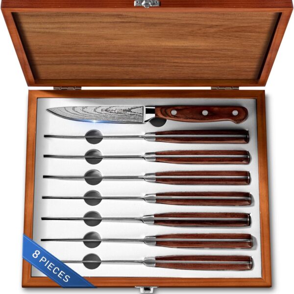 Emojoy Steak Knives,8-Piece Set Practical Table knife,German Stainless Steel Serrated Steak Knives,Wooden Gift Box