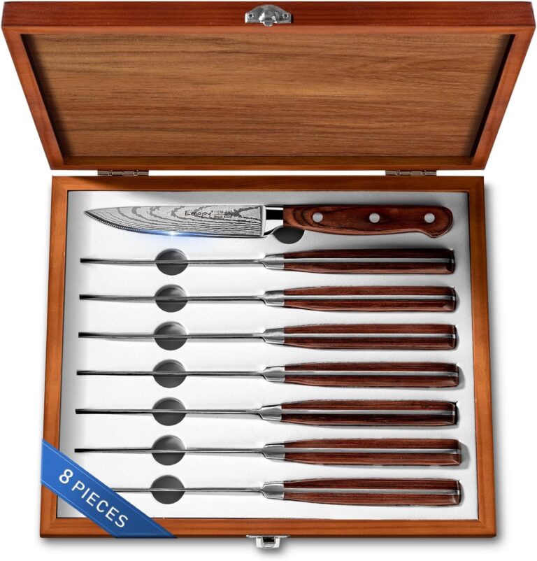 Emojoy Steak Knives,8-Piece Set Practical Table knife,German Stainless Steel Serrated Steak Knives,Wooden Gift Box