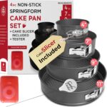 Spring Form Pan for Cheesecake, 4/7/9/11 Inch NONSTICK Cheesecake PanSet with CAKE SLICER and TESTER, Leakproof Springform Pan Set, 4 Spring Form Pans for Baking Compatible with INSTANT POT