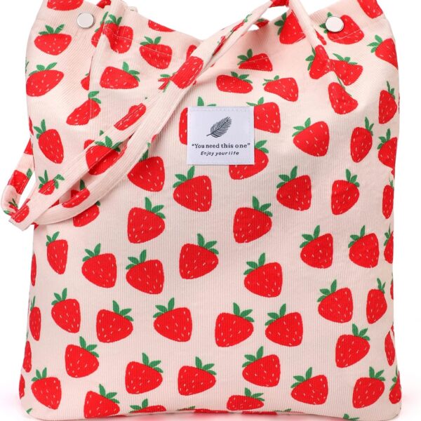 LHMTQVK Corduroy Tote Bags for Women, Large Capacity Tote Purse Reusable Grocery Shoulder Bag with Inner Pockets