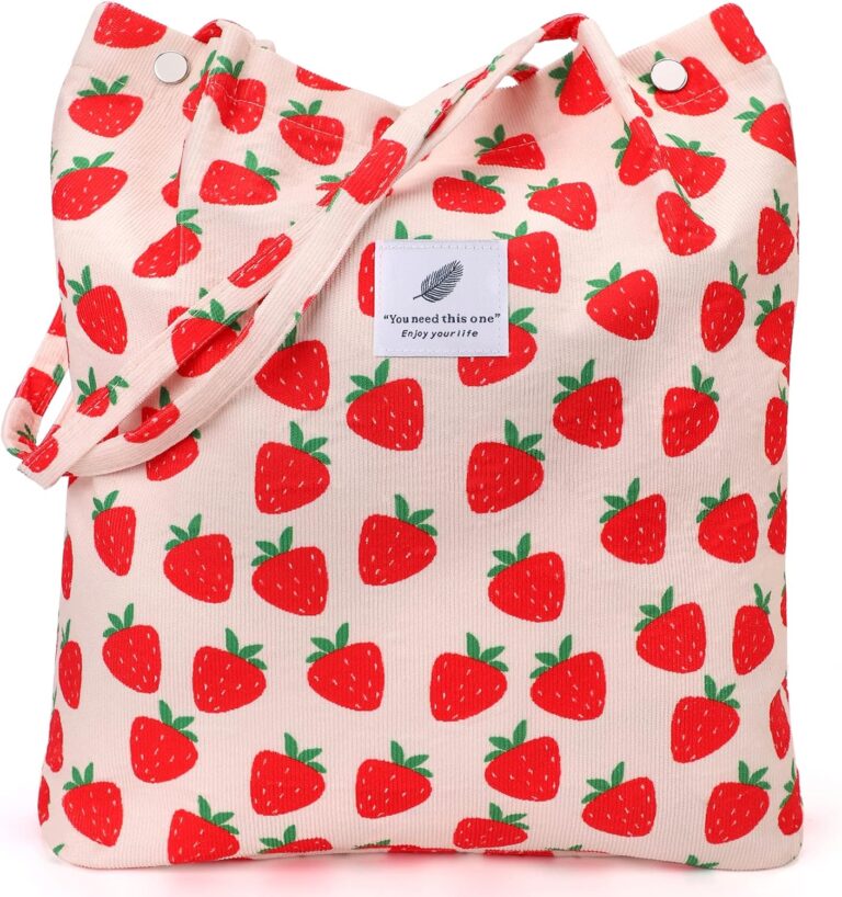 LHMTQVK Corduroy Tote Bags for Women, Large Capacity Tote Purse Reusable Grocery Shoulder Bag with Inner Pockets