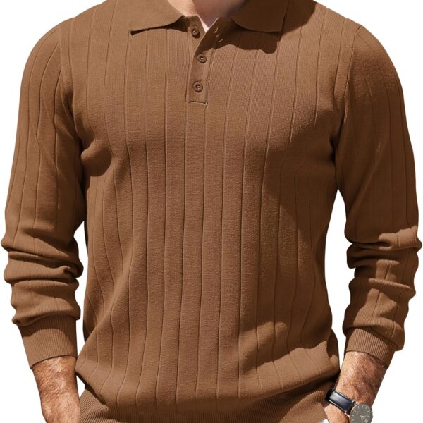COOFANDY Mens Knit Polo Sweater Long Sleeve Polos Lightweight Casual Dress Pullover Sweaters
