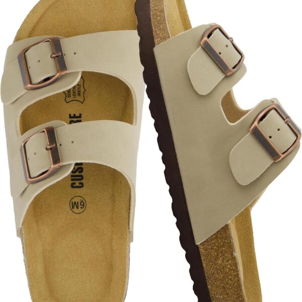 CUSHIONAIRE Lane Cork Footbed Sandals for Women  Comfortable Double Buckle Slip-On with Genuine Suede Footbed & Arch Support Slides for Women Footwear