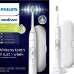 Philips Sonicare ProtectiveClean 6100 Rechargeable Electric Toothbrush, with Pressure Sensor, 3 Cleaning Modes, SmarTimer and QuadPacer, 14-Day Battery Life, Travel Case, White, Model HX6877/21