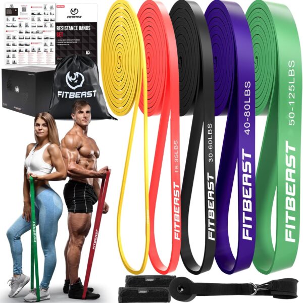 FitBeast Resistance Bands Set, Pull Up Assist Bands for Strength Training, Powerlifting, Muscle Toning, Yoga, Mobility Exercises, Rehabilitation, Full-Body Workout