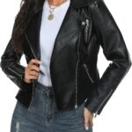 Fahsyee Faux Leather Jacket for Women, Vegan Jackets Moto Biker Motocycle Coat