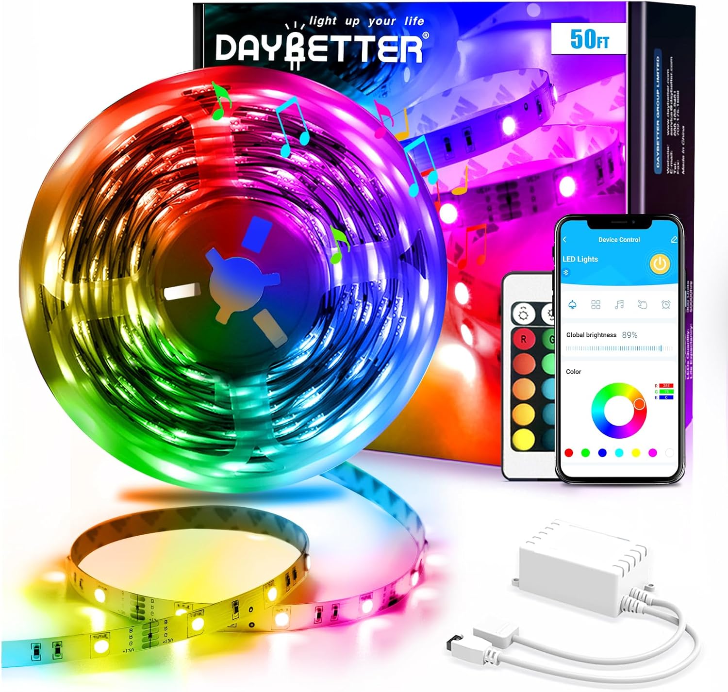 DAYBETTER Led Strip Lights Smart with App Control Remote, 5050 RGB for Bedroom, Music Sync Color Changing for Room Party 50ft DAYBETTER Led Strip Lights Smart with App Control Remote, 5050 RGB for Bedroom, Music Sync Color Changing for Room Party 50ft