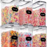 PRAKI Large Dry Food Storage Containers with Lids, 6PCS Airtight Cereal Containers Storage Set, Leak-proof Canister Set for Kitchen Pantry Organization with 20 Labels & Marker (4L Black)