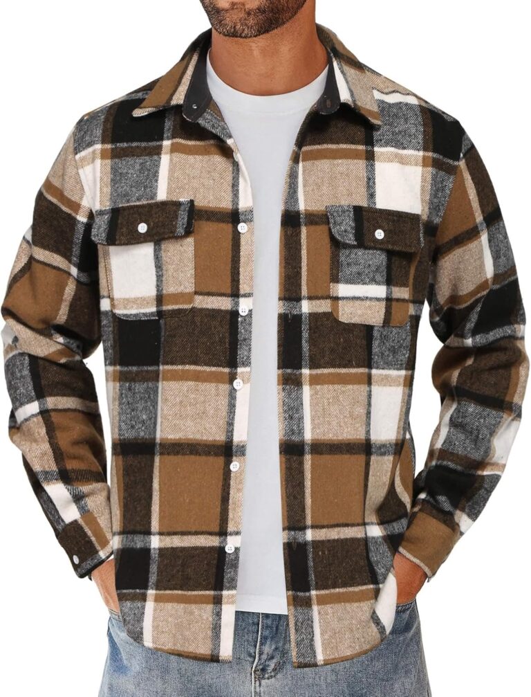 COOFANDY Men's Flannel Shirts Long Sleeve Cotton Plaid Shirt Jacket Casual Button Down Shirt with Pockets
