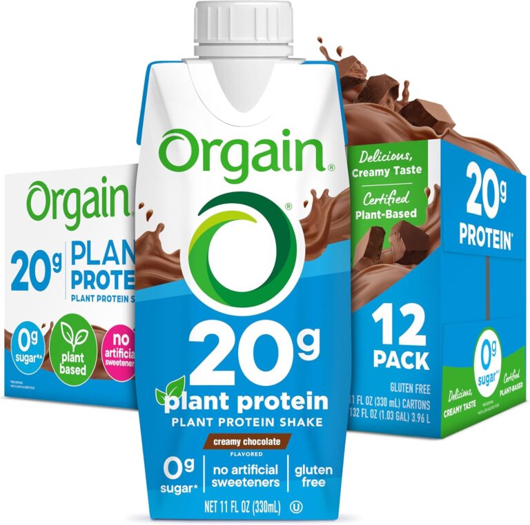 Orgain Organic Vegan Protein Shake, Creamy Chocolate - 20g Plant Based Protein, Ready to Drink, Fruits & Vegetables, Gluten Free, Kosher, No Soy or Dairy Ingredients, 11 Fl Oz (Pack of 12)