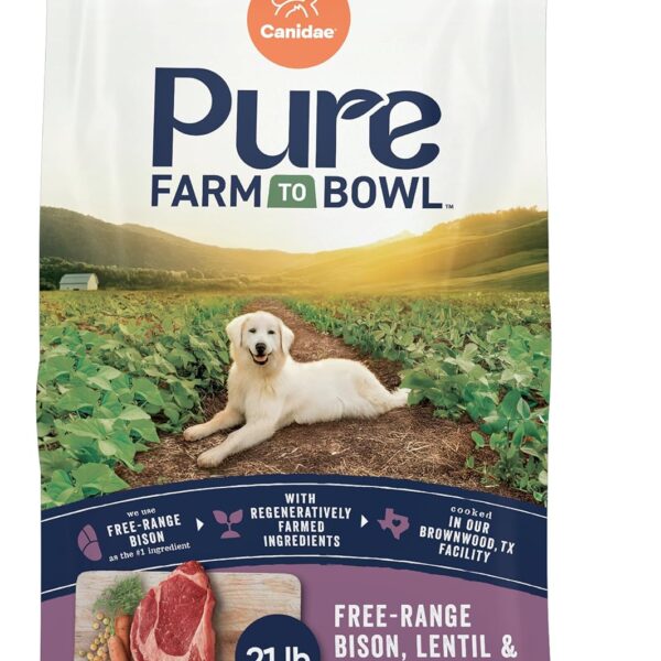 Canidae Pure Farm to Bowl Free-Range Bison, Lentil & Carrot, Adult, Grain-Free Dry Dog Food, 21lb
