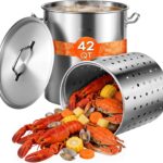 VEVOR Stainless Steel Stockpot, 42 Quart Large Cooking Pots, Cookware Sauce Pot with Strainer, Lid, and Handle, Heavy Duty Commercial Grade Stock Pot, Sanding Treatment, for Large Groups Events Silver