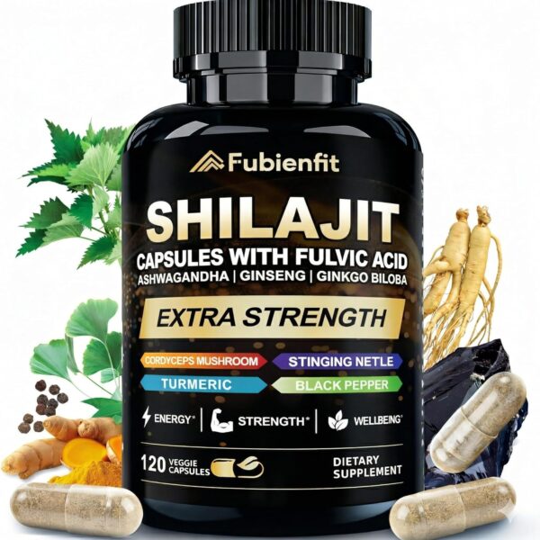 Shilajit Capsules - Premium Shilajit for Men - with Ashwagandha Ginseng and More Fulvic Acid for Men/Women - 120 Capsules