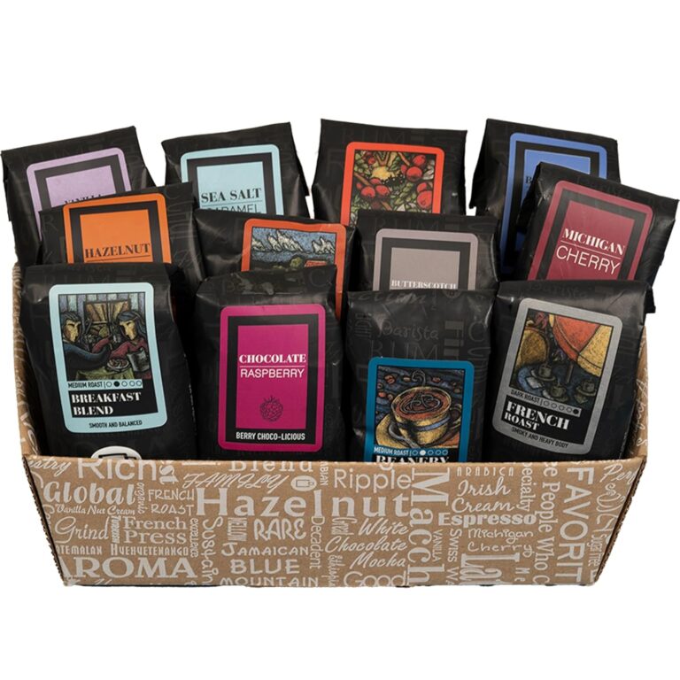Indulgent Coffee Selection Gift Box | 100% Specialty Arabica Coffee | 12 Sample Bags of Medium Roast Ground Coffee
