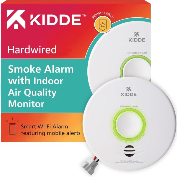 Kidde Smart Smoke Detector & Indoor Air Quality Monitor, WiFi, Alexa Compatible Device, Hardwired w/Battery Backup, Voice & App Alerts