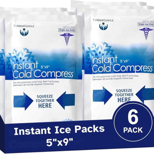 Instant Ice Packs for Injuries - 6 Pack of Disposable Cold Compress Ice Packs for Sprains, Strains, Contusions, Minor Burns, Toothaches, and More